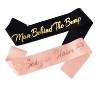 Chicelite 2 Pcs Baby Shower Sash, Rose Gold Baby in Bloom Sash and Black Gold Man Behind the Bump Sash,Gender Reveal Baby Shower Party Decorations Supplies