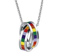 Chicennian LGBT Pride Stainless Steel Rainbow Necklace Peace Love Dog Tag Pendant for Men and Women