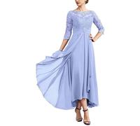 ChicFash Half Sleeve Tea Length Mother of The Bride Dresses for Wedding Lace Chiffon Formal Evening Party Gowns Lilac