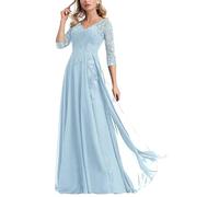 ChicFash Mother of The Bride Dresses Lace Long Formal Evening Gowns 3/4 Sleeves Plus Size Evening Dress Sequins Light Blue