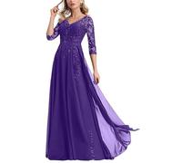ChicFash Mother of The Bride Dresses Lace Long Formal Evening Gowns 3/4 Sleeves Plus Size Evening Dress Sequins Purple