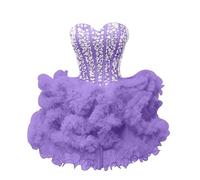 ChicFash Tulle Homecoming Dresses Sparkling Teens Quinceanera Dresses Ball Gown Short Cocktail Performance Prom Dresses for Junior Lilac