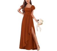 ChicFash Women's Chiffon Long Bridesmaid Dresses with Sleeves A Line Evening Formal Party Dress with Slit Burnt Orange