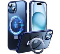 Chicfun 3-in-1 [Magnetic+KickStand+Ring Holder] for iPhone 15 Case, Compatible with MagSafe, for iPhone 15 Case with Stand Military Shockproof Silicone Protective Magnetic Cover Blue