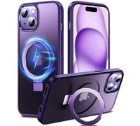 Chicfun 3-in-1 [Magnetic+KickStand+Ring Holder] for iPhone 15 Case, Compatible with MagSafe, for iPhone 15 Case with Stand Military Shockproof Silicone Protective Magnetic Cover Purple