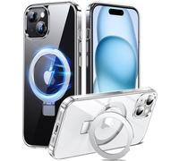 Chicfun 3-in-1 [Magnetic+KickStand+Ring Holder] for iPhone 15 Case, Compatible with MagSafe, for iPhone 15 Case with Stand Military Shockproof Silicone Protective Magnetic Cover Clear