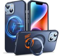 Chicfun 360° O-Ring MagStander for iPhone 13 Case, iPhone 14 Case with Magnetic Stand Ring Holder [Compatible with MagSafe][15FT Military Shockproof] Kickstand iPhone 13/14 Phone Cover Matte Blue