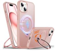 Chicfun 360° O-Ring MagStander for iPhone 15 Case with Magnetic Kickstand Ring Holder [Compatible with MagSafe][360°Rotate Stand Ring][Military Shockproof] Magnet iPhone 15 Phone Cover Matte Pink