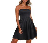 CHICGAL Summer Dresses for Women Beach Cover Ups Strapless Boho Floral Print Sundress, A Solid Black, L
