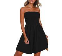 CHICGAL Summer Dresses for Women Beach Cover Ups Strapless Boho Floral Print Sundress, A Solid Black, L