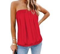 CHICGAL Women's Tube Tops Summer Casual Bandeau Tank Casual Strapless Blouse Off The Shoulder Tunic Shirts, B Solid Red, S