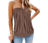 CHICGAL Women's Tube Tops Summer Casual Bandeau Tank Casual Strapless Blouse Off The Shoulder Tunic Shirts, B Coffee Hemp, XL