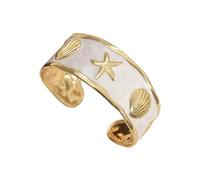 ChicGlowz Chunky Gold Cuff Bracelet for Women, Boho Colorful Oil Drop Shell Starfish Stainless Steel Open Adjustable Bracelets Summer Beach Party Statement Jewelry Gift, L, Stainless Steel, no