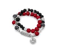 ChicGlowz Double Layer Beaded Bracelet, Small Wrist Red Black Glass Beads Chinese Five Emperor Coins Vintage Feng Shui Bracelets Good Luck Wealth Jewelry Gift, L, Resin, no gemstone