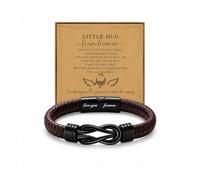ChicGlowz Memorial Bracelet for Men, Loss Of Loved One Engraved Love You Forever Guardian Angel Braided Leather Infinity Heaven Message Card Jewelry Gift, L, Stainless Steel Leather, no gemstone
