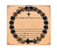ChicGlowz To My Son Bracelet from Mom,Tigers Eye Cross Initial A-Z Natural Stone Beads Bracelet, Graduation Gifts for Son Boyfriend Brother Grandson Friends, Adjustable, Stainless Steel, no gemstone