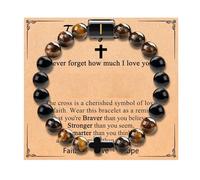 ChicGlowz To My Son Bracelet from Mom,Tigers Eye Cross Initial A-Z Natural Stone Beads Bracelet, Graduation Gifts for Son Boyfriend Brother Grandson Friends, Adjustable, Stainless Steel, no gemstone