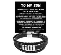 ChicGlowz To My Son - Never Walk Alone Braided Bracelet Set, Engraved Love You Forever Black Leather Inspirational Stainless Steel Bracelets Birthday Christmas Graduation Anniversary Jewelry, L