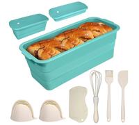 CHICHAUS Large size foldable silicone bread loaf pan with lid,11x4.7 Inch easy to store non stick Bread Baking Pans,Sourdough Bread Pan with Baking Tool Supplies Kit for Homemade Bread, Cake