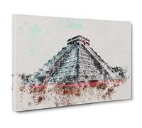 Chichen Itza In Mexico Watercolour Canvas Print | Gallery Wrapped 30mm Frame Wall Art | 30x20 inches | Ready to Hang | Modern Picture | Living Room Bedroom Lounge Office