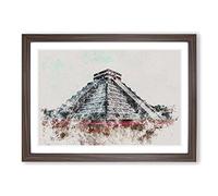Chichen Itza in Mexico Watercolour Framed Print | A2 Walnut Framed Wall Art | Ready to Hang | Modern Historical Picture | Living Room Bedroom Lounge Office