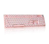 CHICHEN Retro Steampunk Typewriter-Style Gaming Keyboard, Blue Switches,Pure White Backlight, USB Wired, for PC Laptop Desktop, Stylish Pink Mechanical Keyboard Round Keycaps