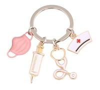 chichengnian Doctor Medical Tool Keychain Stethoscope Syringe Face Mask Key Ring Nurse Keychain Gift Keychain Souvenir Doctor Appreciation Gift (Pink)