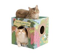 CHICHIPAWS Cat House, Colorful Printed Cardboard Furniture, with 2-Story Scratch Pads, Play House for Indoor Cats Corrugated Scratcher Box Cat Toy for Cat Birthday, Hideout for Bunny Small Animals