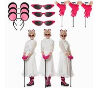 Chicingyou 12 Pcs Halloween Mouse Costume Pink Accessories Set Mouse Headbands Cat Eye Glasses Folding Blind Cane Pink Gloves