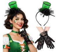 Chicingyou 2 Pcs Tea Party Accessories Top Mini Hat Headband with Lace Gloves Fascinator Sequin Headpiece for Women Dress up, Green, One Size