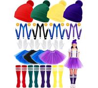 Chicingyou 24 Pcs Halloween Bros Costume Tutu Skirt Suspenders Set Bros Hats Accessories Set Y Shape Suspender Tube Socks Gloves Buttons for Adults Women Halloween Cosplay Party Multicolor