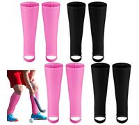 Chicingyou 4 Pairs Field Hockey Shin Guard Sleeves Socks Over The Shinguard Socks for Men Women Youth Field Hockey and Soccer Athletes Outdoor(Black, Rose Red)