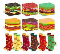 Chicingyou 6 Pairs Food Socks for Men Hamburger Socks in a Burger Box for Novelty Christmas Stocking Stuffers Holiday Gifts