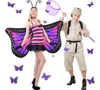 Chicingyou Halloween Couple Costume for Adult Funny Butterfly Headband Catcher Decor Costume Monarch Purple Butterfly Couple Cosplay Fisherman's Hat for Women Men Friends Cosplay Dress up Party