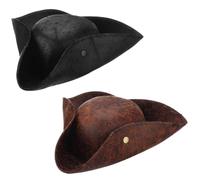 Chicingyou Halloween Pirate Hats Faux Leather or Felt Tricorn Cap for Adult Costume Party Fancy Dressed Accessories(2 Pcs,Faux Leather)
