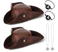 Chicingyou Pirate Hats Bulk Halloween Costume Accessories Leather Tricorn Pirate Hat Necklace Eye Patch Party Men Women, Brown, Length 15.35 inches, width 13.77 inches, height 4.72 inches