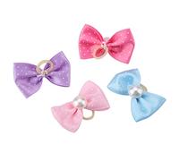 CHICIRIS 20pcs Small Dog Puppy Faux Pearl Bow Pattern Hair Band, Elastic Band Hair Rope for Attractive Pets, Polyester Material in Pink, Peach Red, Purple, Blue Colors