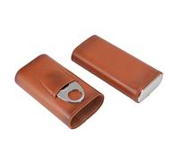 CHICIRIS 3 Finger Cigar Case Elegant Leather Holder with Cutter for Travel 3 Cigars Portable Glossy Design (Brown)