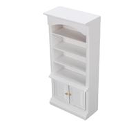CHICIRIS 4 Tier Shelf 2 Doors Miniature Cupboard Cabinet Dollhouse Furniture Solid Wood with Dollhouse Lights, Ideal Girls, Daughters, Boys Who Enjoy Imaginative Play