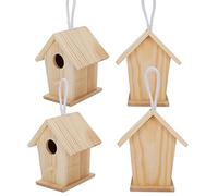 CHICIRIS 4Pcs Mini Hanging Wooden Bird House, Outdoor Garden Balcony Decoration with Premium Platane Wood, for Birds Rest and Shelter