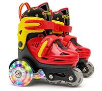 CHICIRIS Adjustable Kids Roller Skates, Quad with Light Up Wheels for Girls Boys, Luminous Roller Skates with Double Brake for Beginners (Black red)