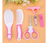 CHICIRIS Baby Hair Brush Set 6pcs Baby Nail Care Kit with Soft Hair Brush Comb Nail Clippers Scissors for Newborn Infant Daily Grooming Hygienic Travel (Pink)