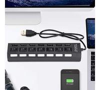 CHICIRIS Black 7-Port Hub USB Docking Station with Overload Protection Switches for Simple Device Management Office Use (7 mouth black)