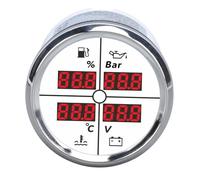 CHICIRIS Boat 52mm Gauge, 4 in 1 Digital Display Car Voltage Gauge with 316L Stainless Steel Bezel, IP67, Red Backlight, 9 to 32V for Boat RV Yacht Truck (81000326 Silver Bezel White Dial)