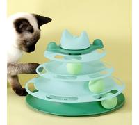 CHICIRIS Brightly Colored 4 Tiers Cat Turntable Toy with Feather and Spring Wand for Entertaining Cats At Home and Pet Cafés