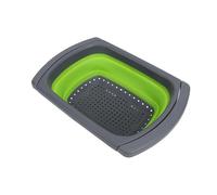 CHICIRIS Collapsible Colander, Plastic and Silicone Over The Sink Strainer with Extendable Handles, 5in to 2in Foldable Design, for Pasta Vegetables Fruit Washing in Kitchen