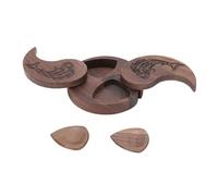 CHICIRIS Guitar Pick Box, Tai Chi Shaped Magnetic Rotating Cover Walnut Wood Plectrum Case with Carved Pattern, 6mm Deep Slots, for Guitar Bass Players