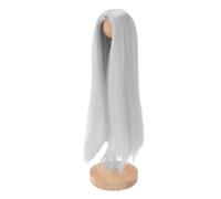 CHICIRIS High Temperature Silk Doll Wig with Medium Part Long Straight Hair, Fit for Dolls with Head Circumference 18.5-21 Cm, Ideal for DIY Production (Silver Grey White)