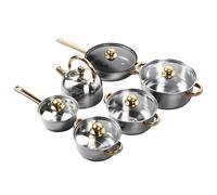 CHICIRIS Kitchen Pots Set, 12Pcs Kitchen Pot Set with Gold Handle, Stainless Steel Cookware Set for Home Cooking, Suitable for All Cooktops