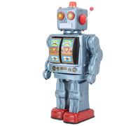 CHICIRIS Metal Tin Robot Toy Retro Electric Rotation Figures Model Collection Adult Collection For Christmas Holidays (Blue)